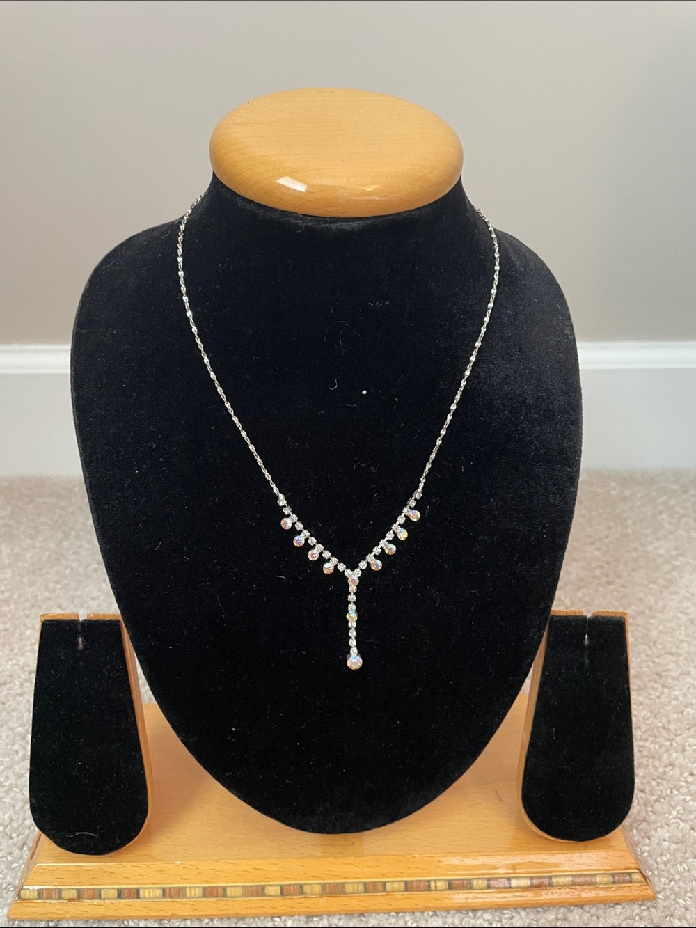 Delicate Silver Drop Necklace with Clear Crystal Accents